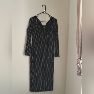 Lovely Grace Dress Women Medium Black and Silver V-Neck Sheath Elegant Party Y2K